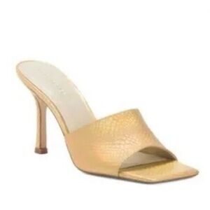 NEW Marc Fisher Danria Dress Sandals Sz 9.5 Yellow Snake Embossed Iridescent